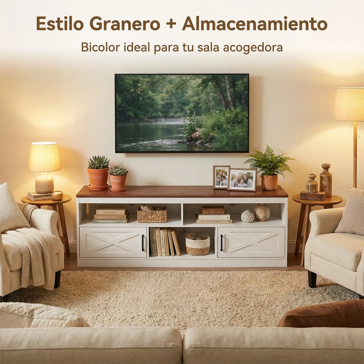 ELEMENT DESIGN - Rack TV 60 Pulgadas 140x30x50 cm MDF Blanco/Marrón Nórdico