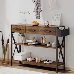 GENERICO - Mesa Consola, Estantes de Almacenamiento de 3 Niveles (Marrón 120CM)