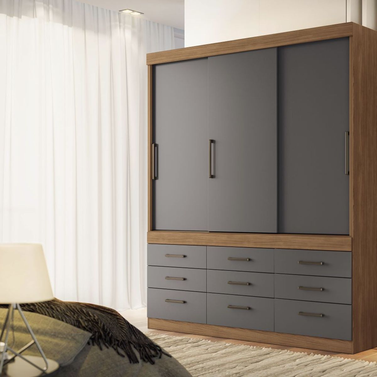 TAHUARI - Closet 3 puertas 9 cajones Click jatoba/grafite