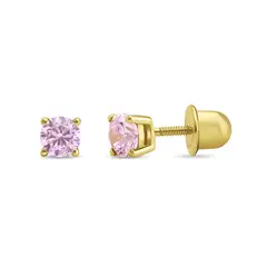TIANA JOYAS - Aros Circón Solitario 4mm Distintos Colores Mes de Nacimiento de Plata 925 con Baño Oro 18k