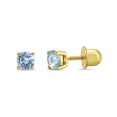TIANA JOYAS - Aros Circón Solitario 4mm Distintos Colores Mes de Nacimiento de Plata 925 con Baño Oro 18k
