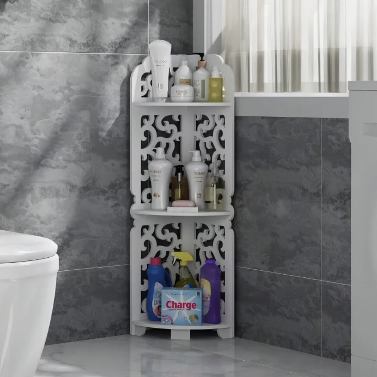 OKAY - Estante Organizador Para Baño 3 Compartimentos Con Diseño Color Blanco