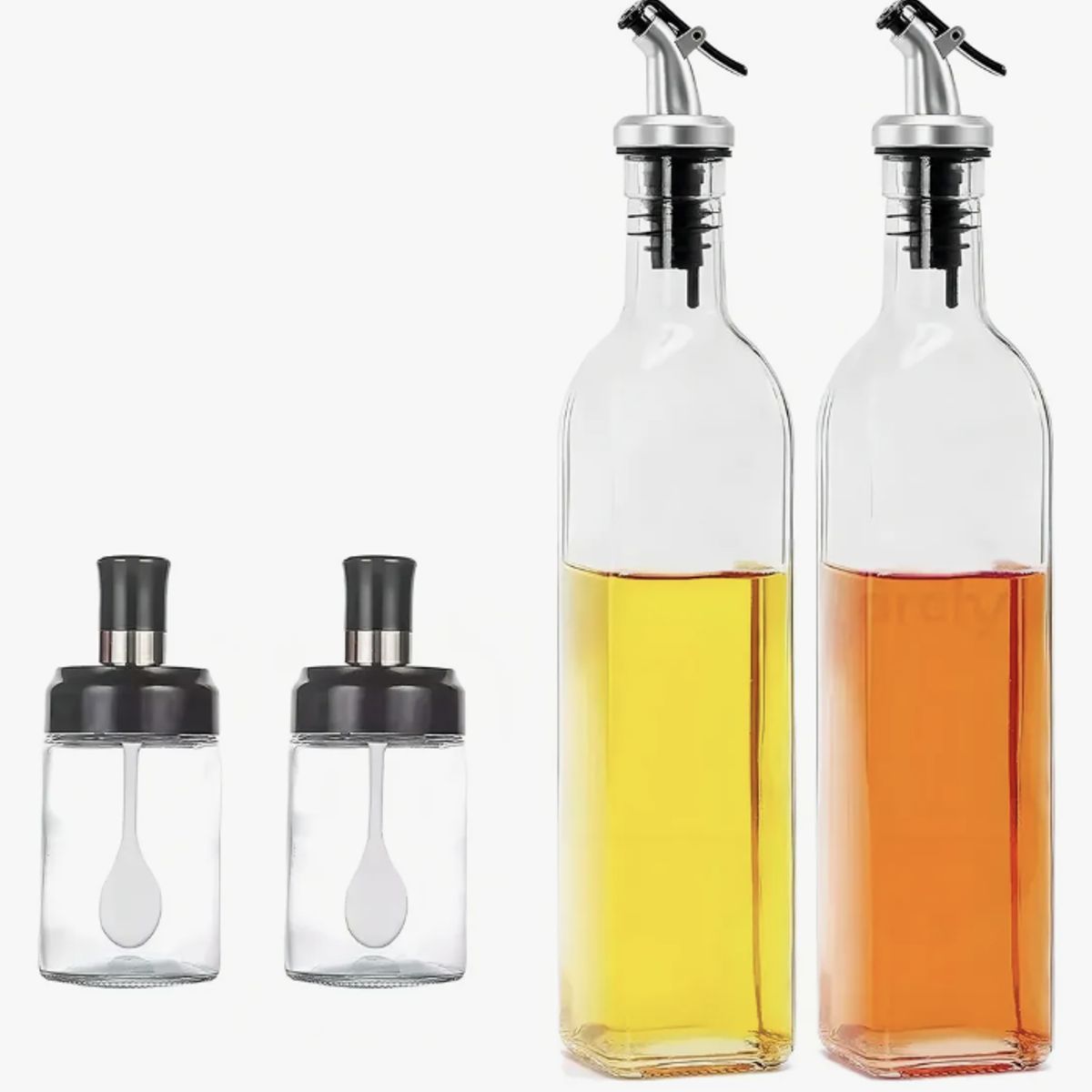 OKAY - Set De 4 Dispensadores De Condimentos Y Aceitero Vidrio