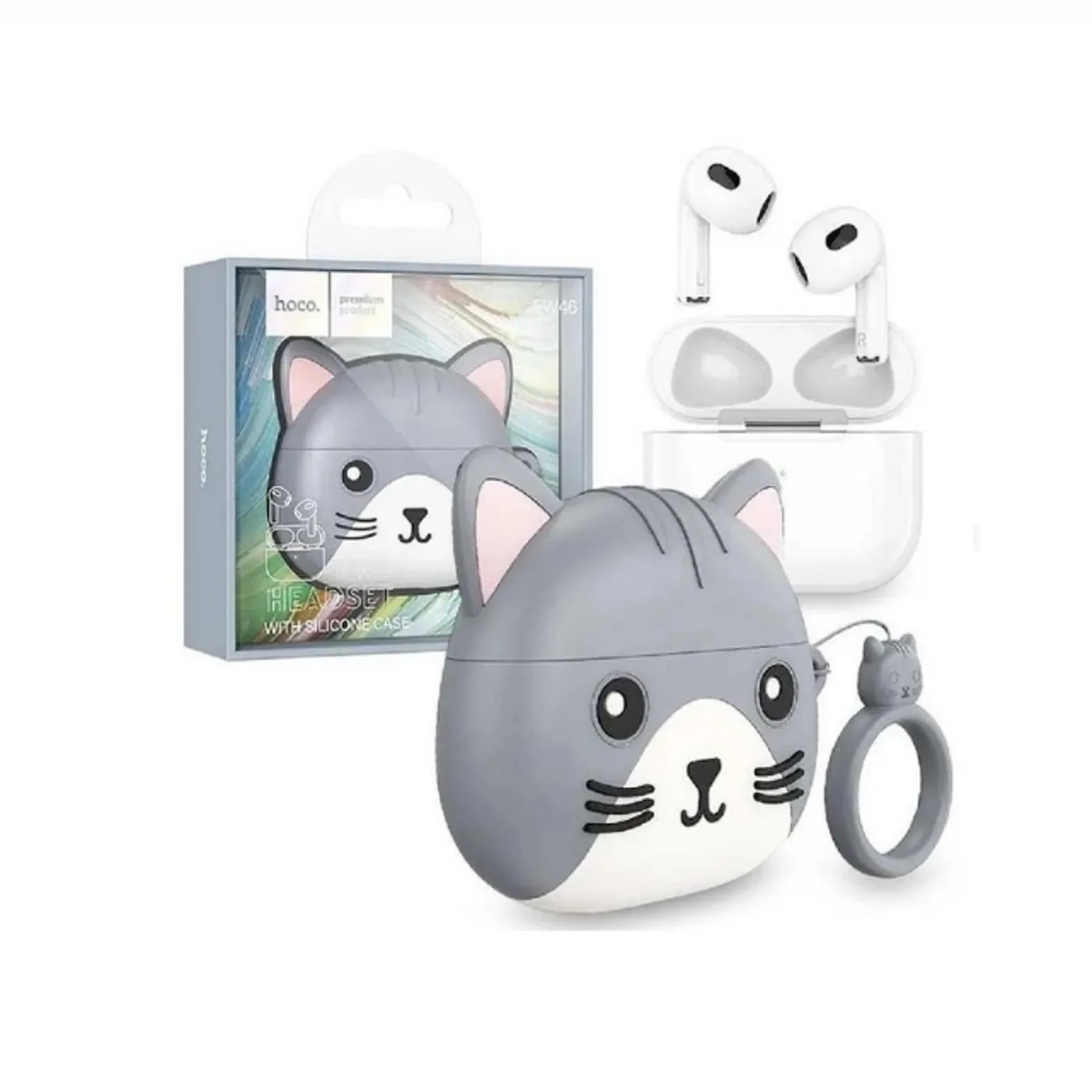 HOCO - Audífonos Inalámbricos Bluetooth In Ear + Estuche de Gato Gris Hoco EW46