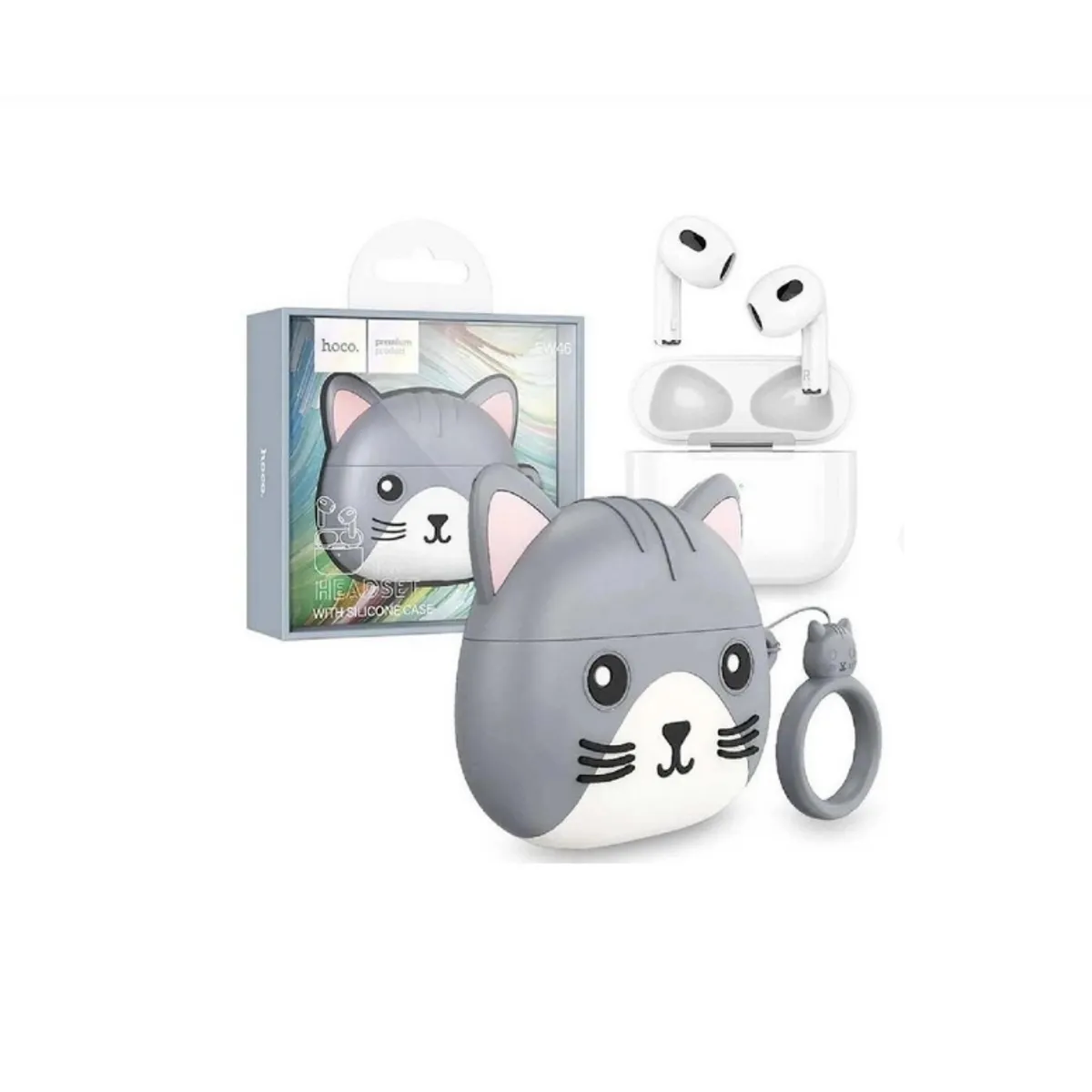 HOCO - Audífonos Inalámbricos Bluetooth In Ear + Estuche de Gato Gris Hoco EW46
