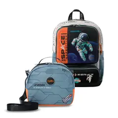 TOTTO - Pack Escolar Mochila Gris Pequeña Gemini + Lonchera
