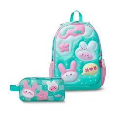 TOTTO - Pack Escolar Mochila Azul Mediana + Estuche Bunny Pump
