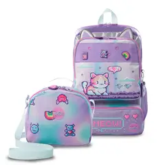 TOTTO - Pack Escolar Mochila Morado Grande + Lonchera Andy Cat