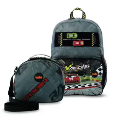 TOTTO - Pack Escolar Mochila Gris Grande + Lonchera Mediana Grand Prix