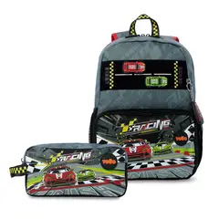 TOTTO - Pack Escolar Mochila Gris Mediana + Estuche Grand Prix