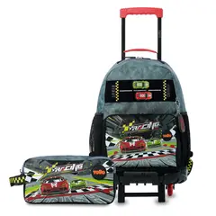 TOTTO - Pack Escolar Mochila Gris con Ruedas + Estuche Grand Prix