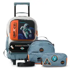 TOTTO - Pack Escolar Mochila Gris con Ruedas + Lonchera + Estuche Gemini