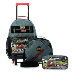 TOTTO - Pack Escolar Mochila Gris con Ruedas + Lonchera + Estuche Grand Prix