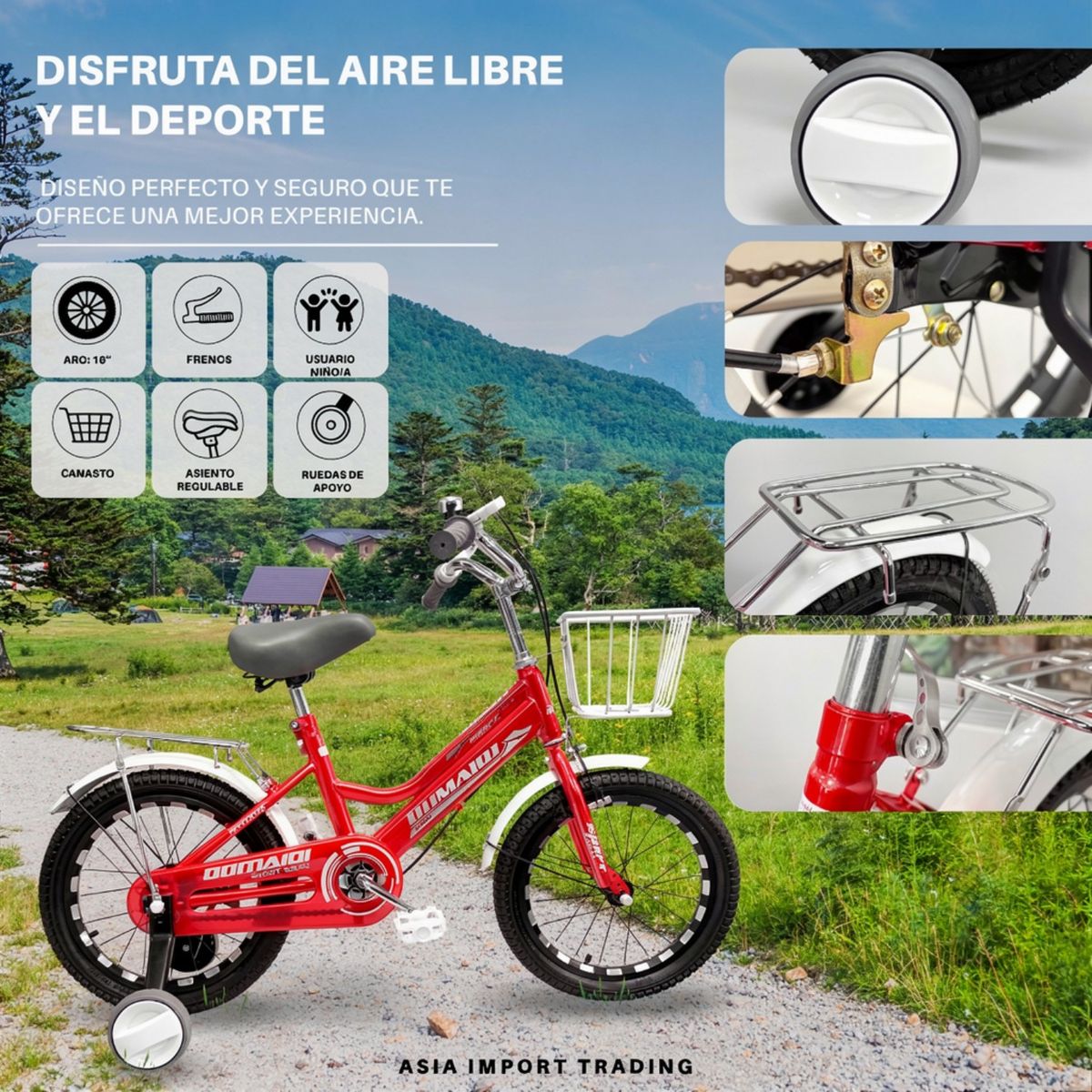 SIBOG - Bicicleta Infantil Aro 16 Roja con Canasto