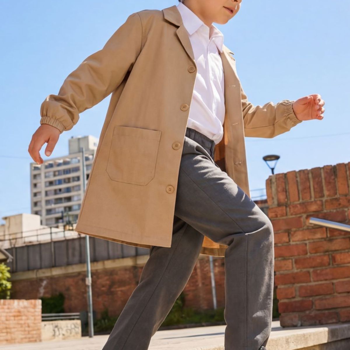 COLLOKY - Cotona Escolar de niño Beige con Botones y Costuras Resistentes