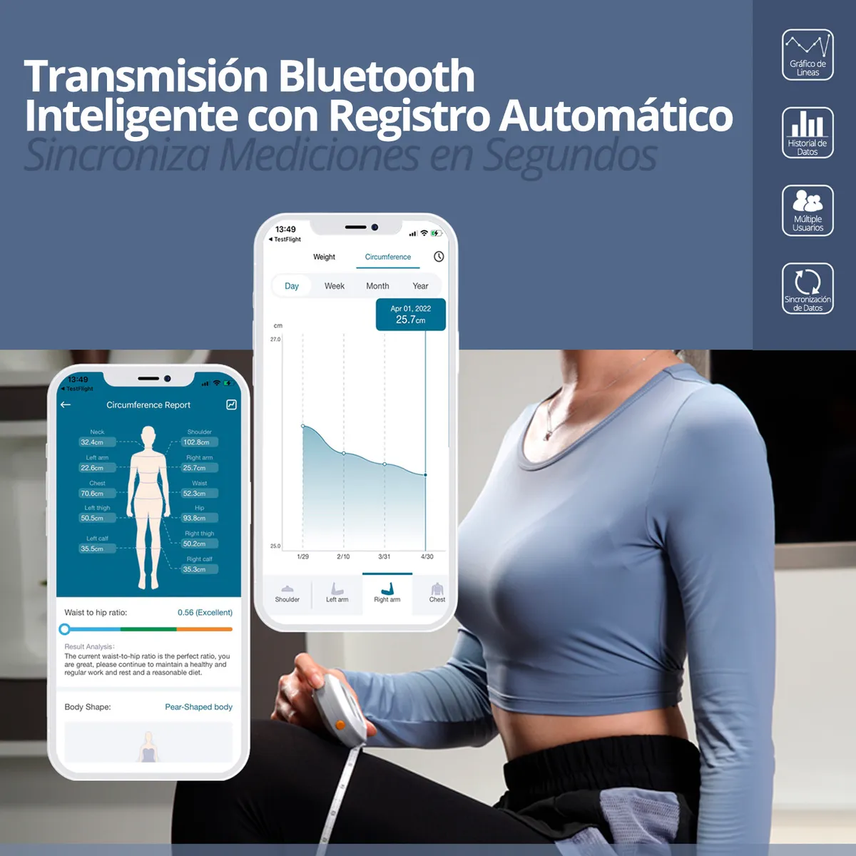 TOPMEDIC - Tallimetro Cinta Metrica Corporal Digital Con Bluetooth Pantalla LCD Topmedic
