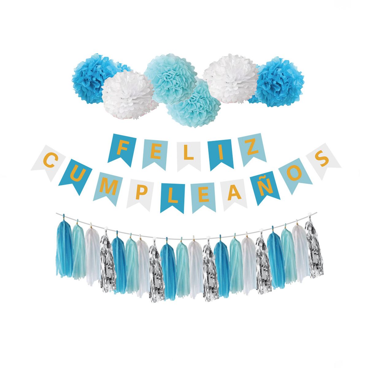 GENERICO - SET GUIR TASSEL POMPOM FC AZUL X1UNI