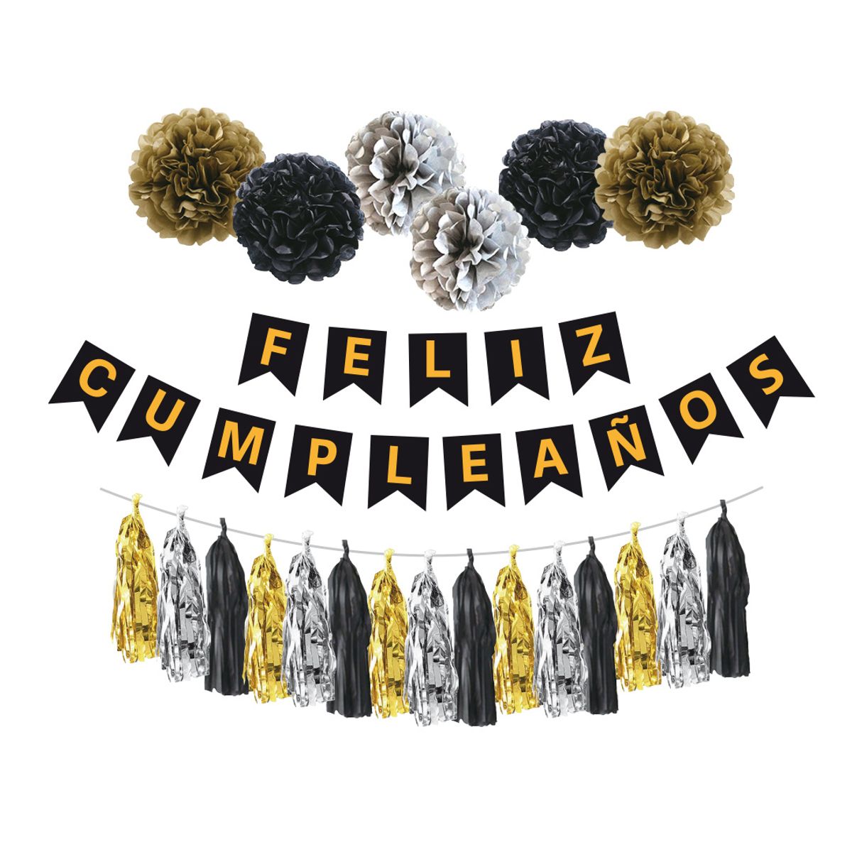 GENERICO - SET GUIR TASSEL POMPOM FC NEGRO X1 UNI
