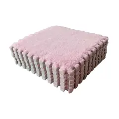 OKAY - Set 10 Alfombra Goma Eva Peluda Piso Decoración 30x30cm Color Rosa Y Blanco Peludo