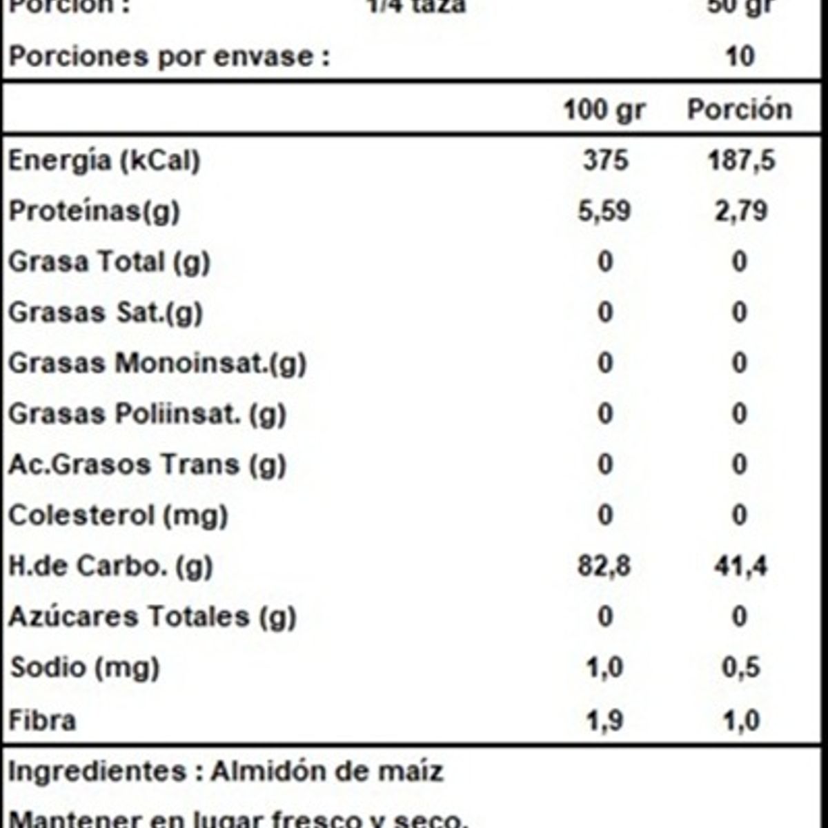 GENERICO - Almidón de maíz de 500 gramos