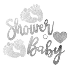 GENERICO - BANNER BABY SHOWER PATITAS PLATEADO X1 UNI