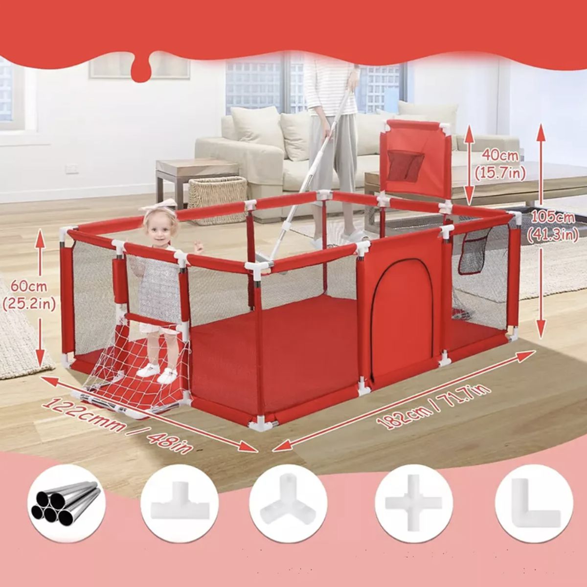 OKAY - Corral Para Bebé Con Vallas Arco Futbol Aro Basquet Niños