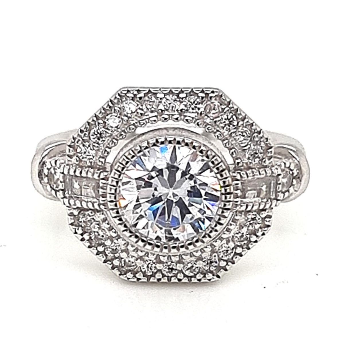 JOYAS LANDEROS - Anillo Halo Hexagonal Circones Plata 925