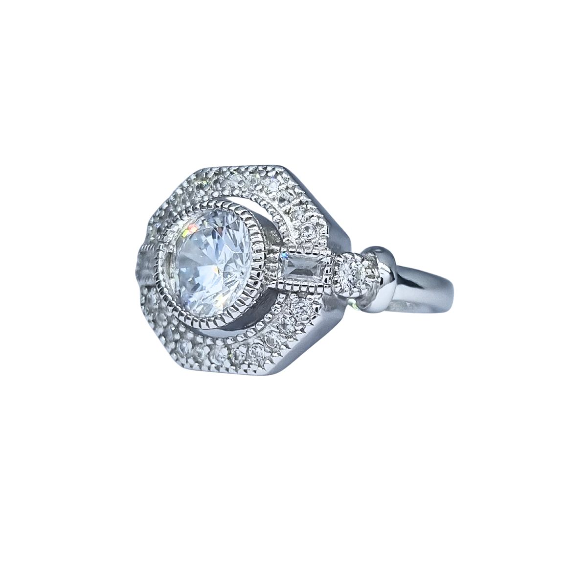 JOYAS LANDEROS - Anillo Halo Hexagonal Circones Plata 925
