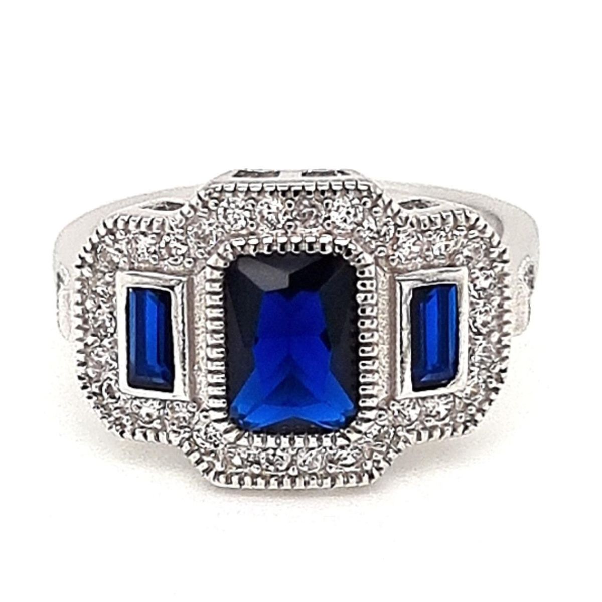 JOYAS LANDEROS - Anillo Art-Deco 3 Zafiros Plata 925