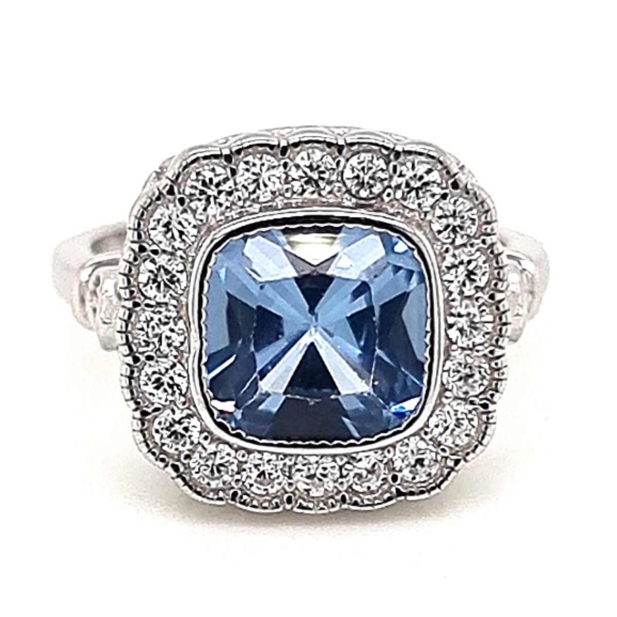 JOYAS LANDEROS - Anillo Art-Deco Agua Marina Cuadrado Plata 925