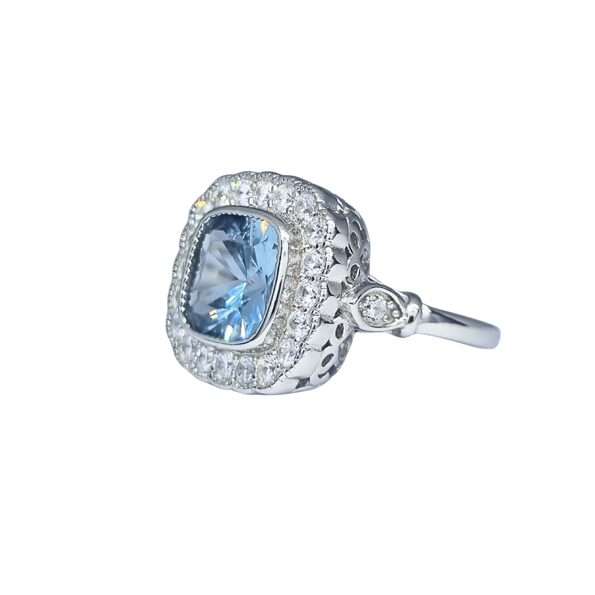 JOYAS LANDEROS - Anillo Art-Deco Agua Marina Cuadrado Plata 925