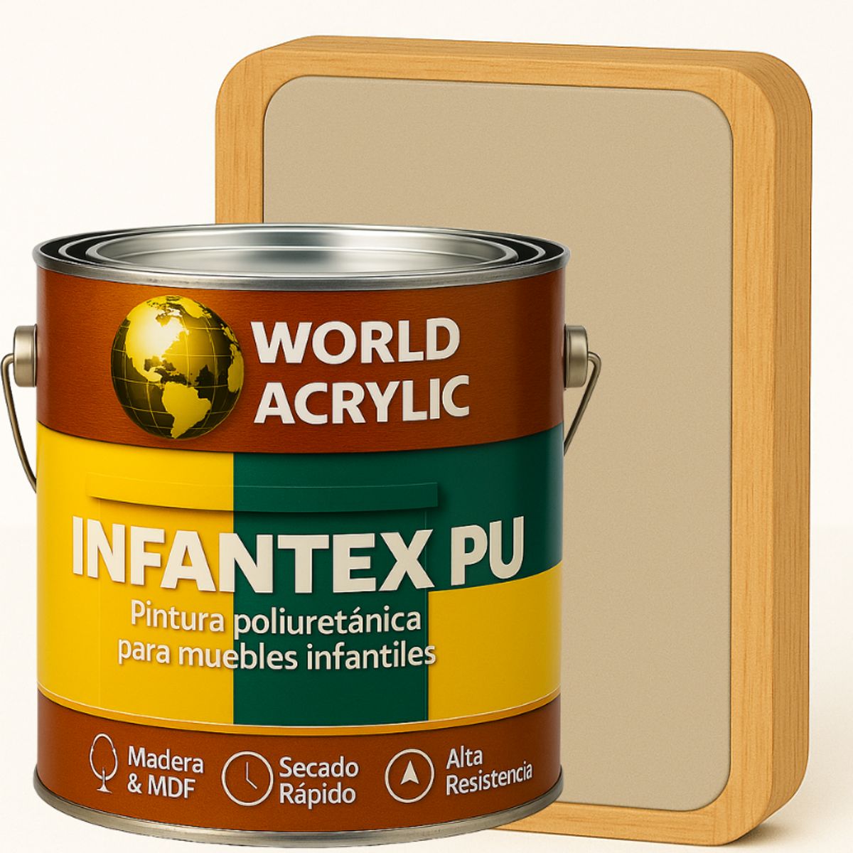 WORLD ACRYLIC - PINTURA MUEBLES INFANTEX PU BRILLANTE- MULTISUPERFICIES - GALON BEIGE CARAMELO