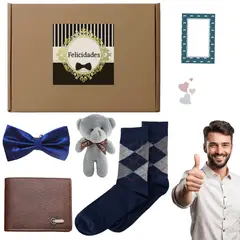 GENERICO - Pack de regalo masculino 4 piezas con billetera de cuero sintético + accesorios