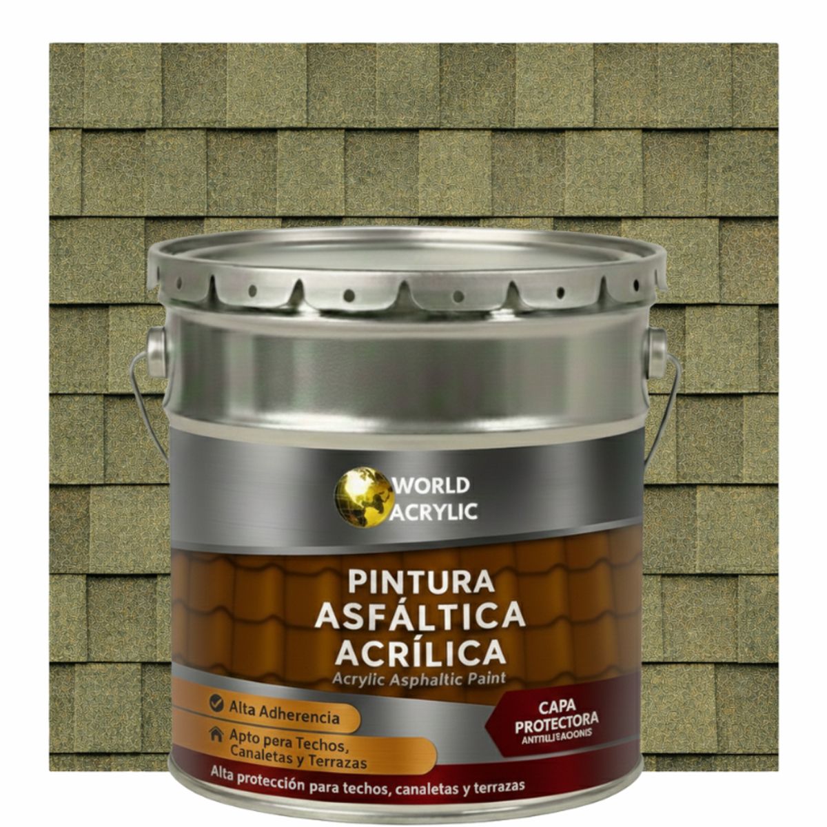 WORLD ACRYLIC - PINTURA - SELLO - IMPERMEABIZANTE - TEJAS ASFALTICA - TINETA 4G Verde oliva