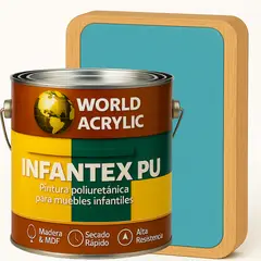 WORLD ACRYLIC - PINTURA MUEBLES INFANTEX PU BRILLANTE- MULTISUPERFICIES - GALON CELESTE ALGODÓN