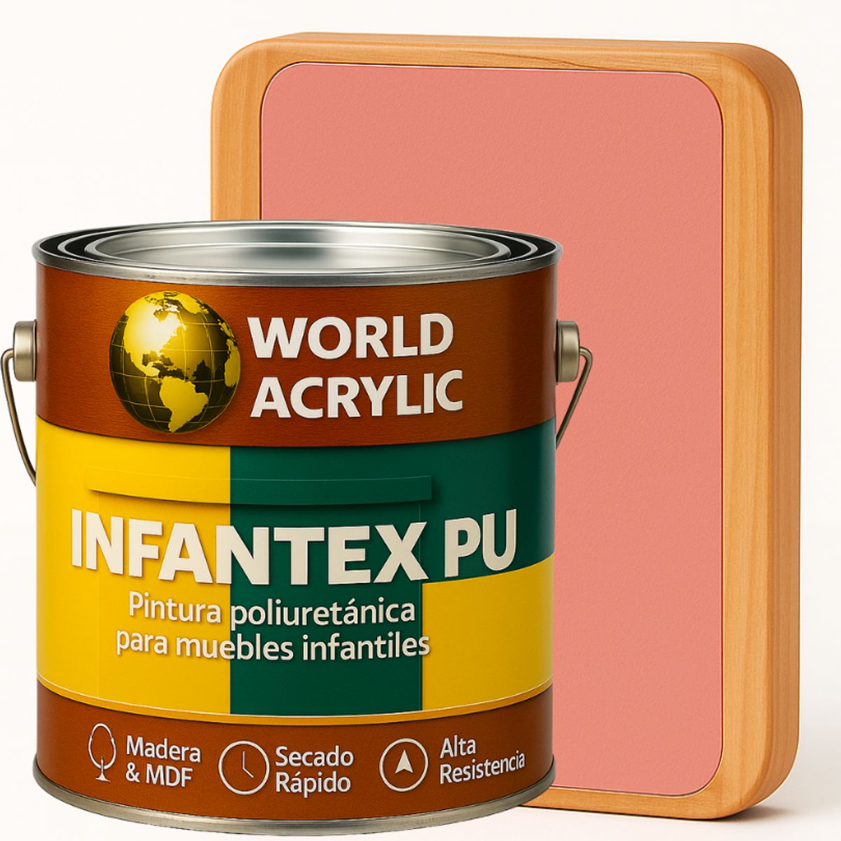 WORLD ACRYLIC - PINTURA MUEBLES INFANTEX PU BRILLANTE- MULTISUPERFICIES - GALON CORAL ENCANTADO
