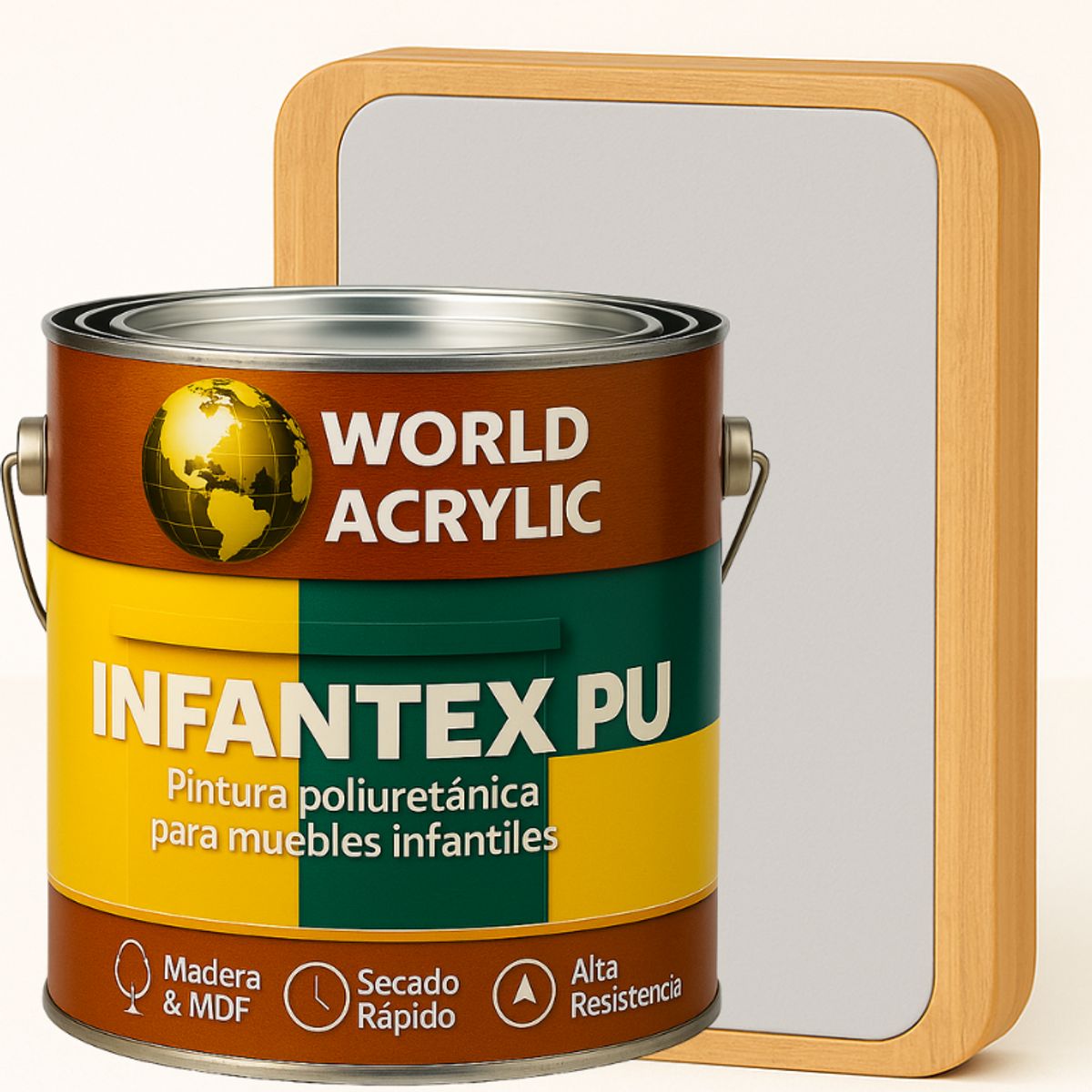 WORLD ACRYLIC - PINTURA MUEBLES INFANTEX PU BRILLANTE- MULTISUPERFICIES - GALON GRIS OSITO