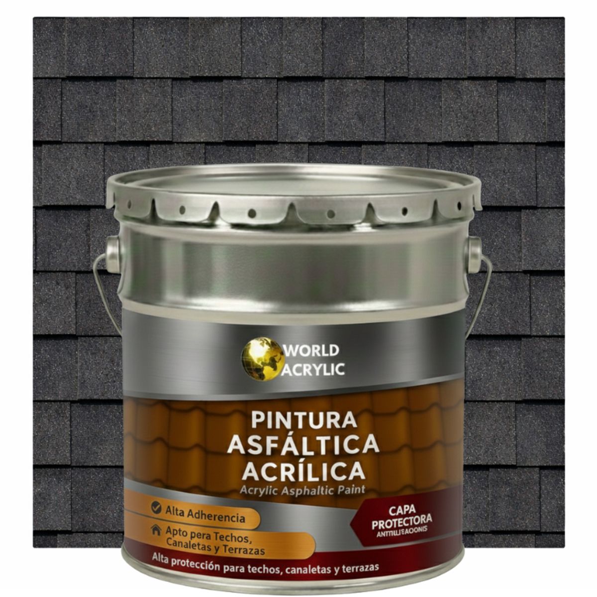 WORLD ACRYLIC - PINTURA - SELLO - IMPERMEABIZANTE - TEJAS ASFALTICA - TINETA 4G Gris Antracit