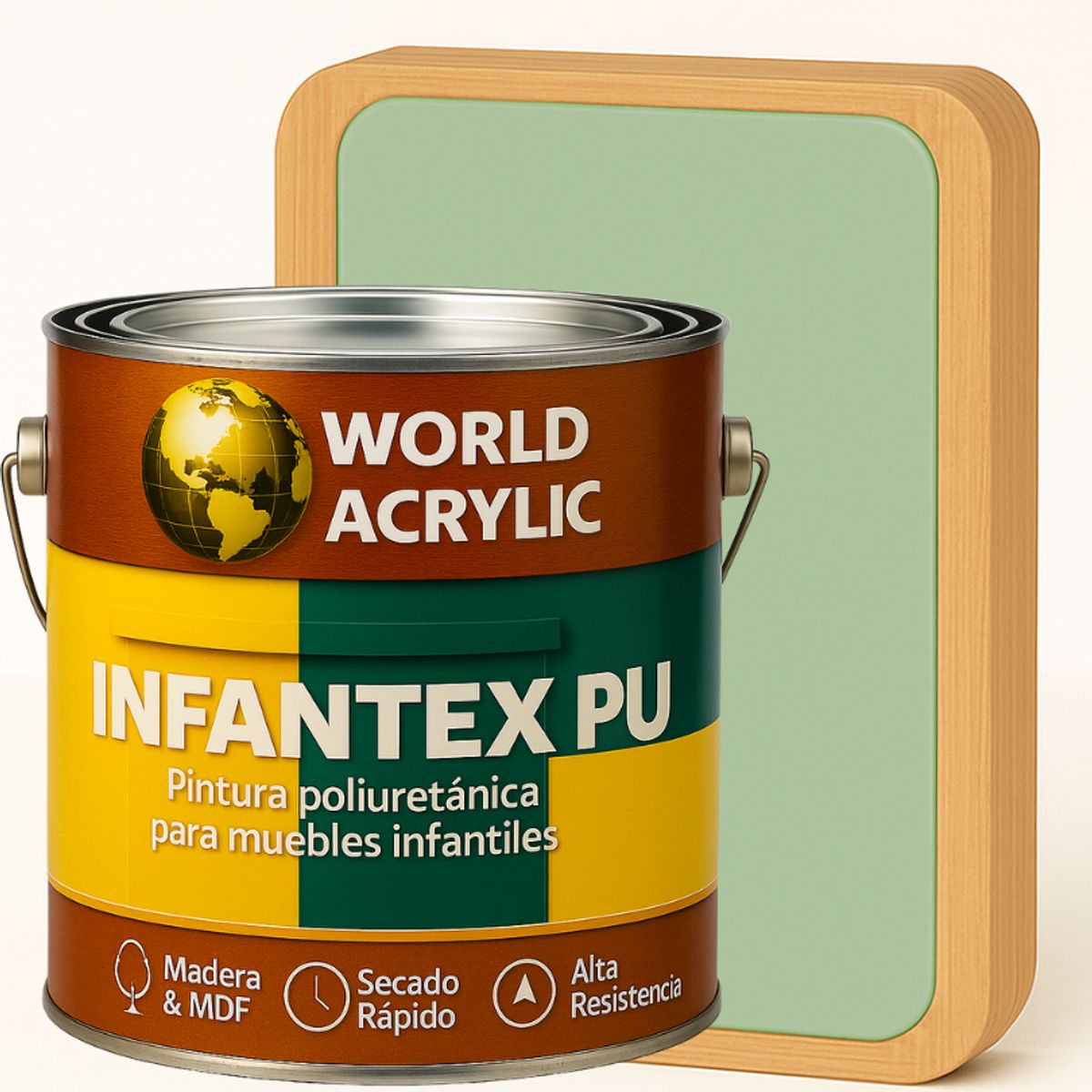 WORLD ACRYLIC - PINTURA MUEBLES INFANTEX PU BRILLANTE- MULTISUPERFICIES - GALON VERDE AGUA