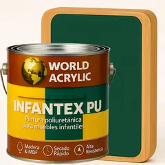 WORLD ACRYLIC - PINTURA MUEBLES INFANTEX PU BRILLANTE- MULTISUPERFICIES - GALON VERDE BOSQUE