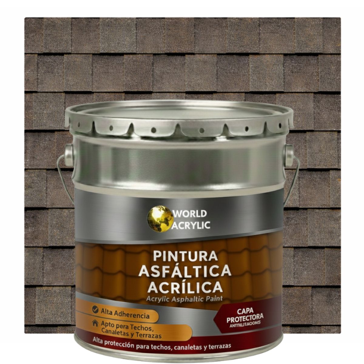 WORLD ACRYLIC - PINTURA - SELLO - IMPERMEABIZANTE - TEJAS ASFALTICA - TINETA 4G GRIS CUARZO
