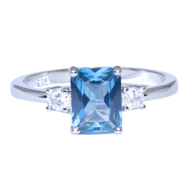 Anillo Solitario Agua Marina Rect Plata 925 Celeste 10