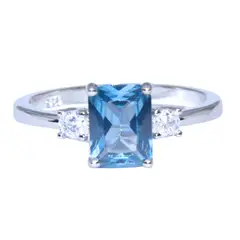JOYAS LANDEROS - Anillo Solitario Agua Marina Rect Plata 925