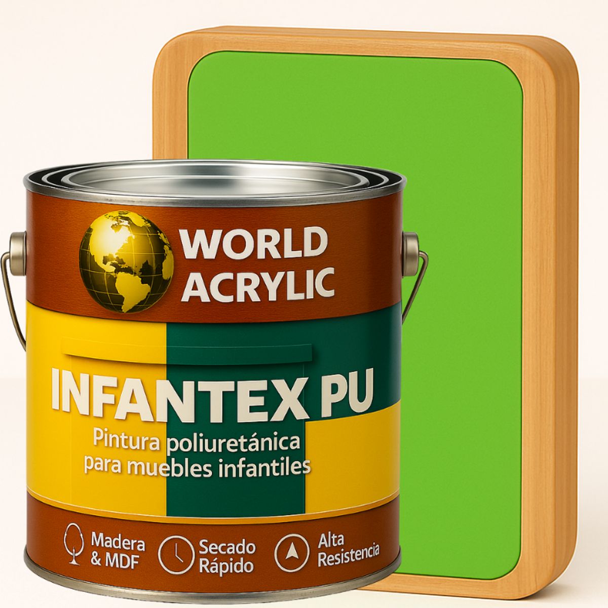 WORLD ACRYLIC - PINTURA MUEBLES INFANTEX PU BRILLANTE- MULTISUPERFICIES - GALON VERDE DINOSAURIO