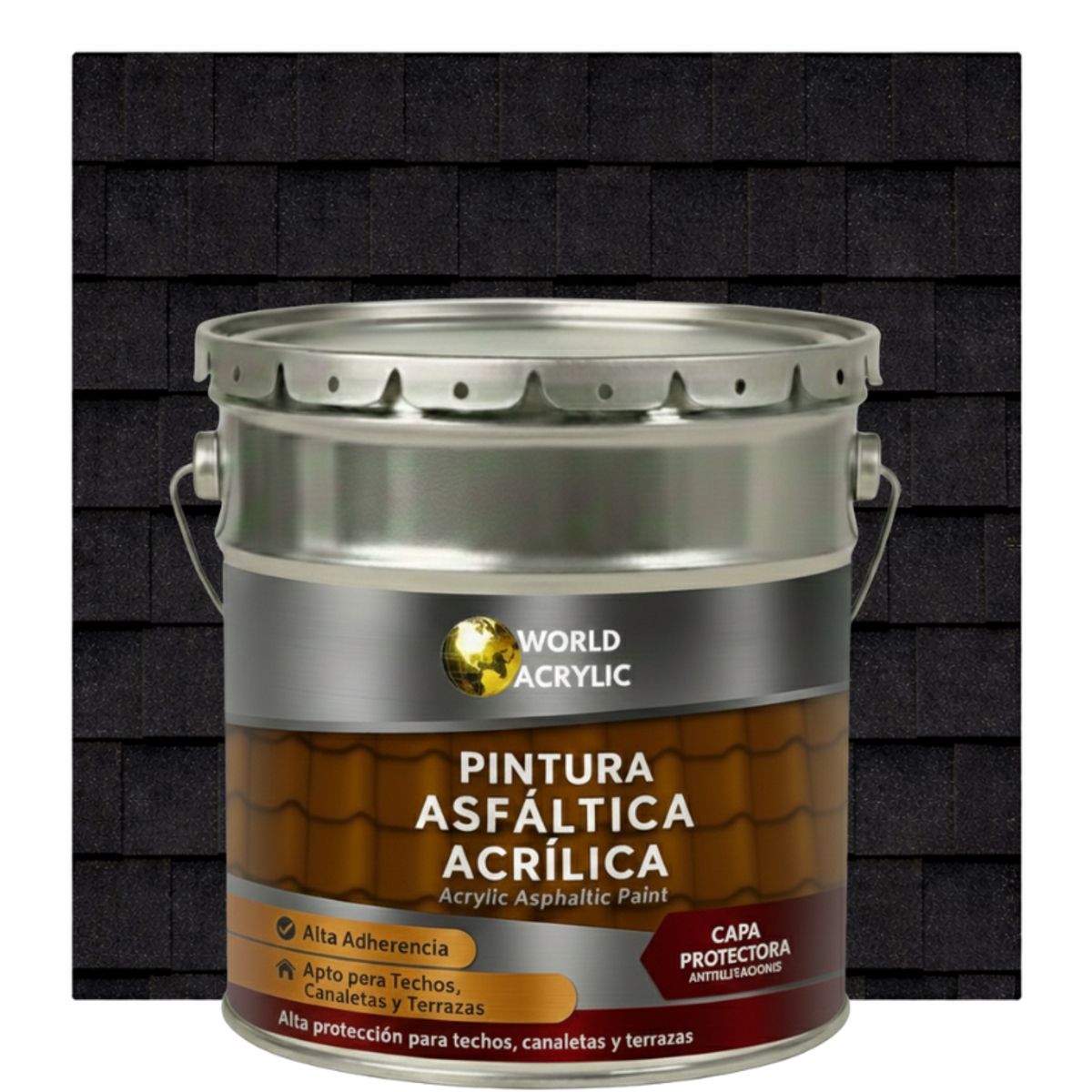 WORLD ACRYLIC - PINTURA - SELLO - IMPERMEABIZANTE - TEJAS ASFALTICA - TINETA 4G NEGRO SEÑAL