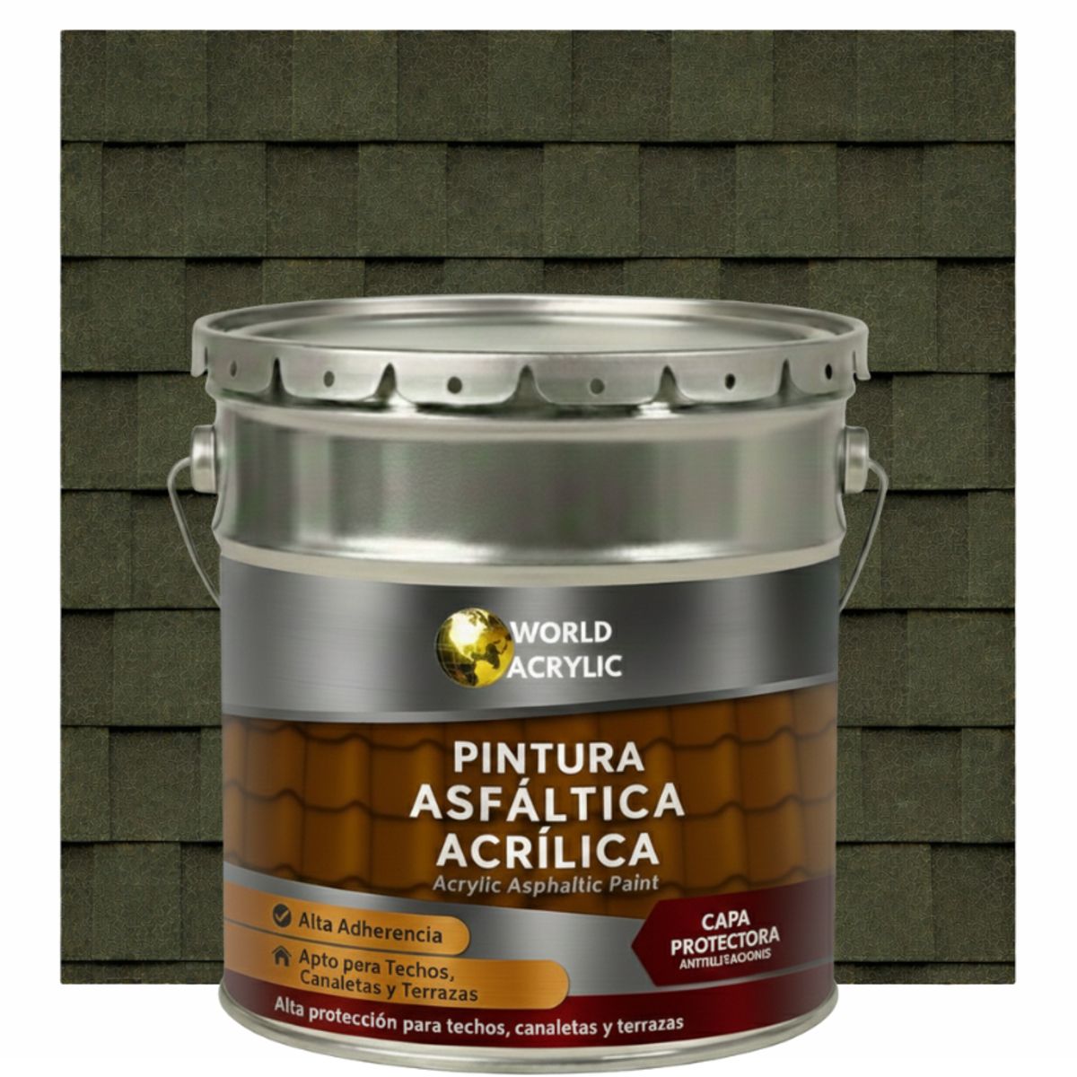 WORLD ACRYLIC - PINTURA - SELLO - IMPERMEABIZANTE - TEJAS ASFALTICA - TINETA 4G VERDE BOTELLA