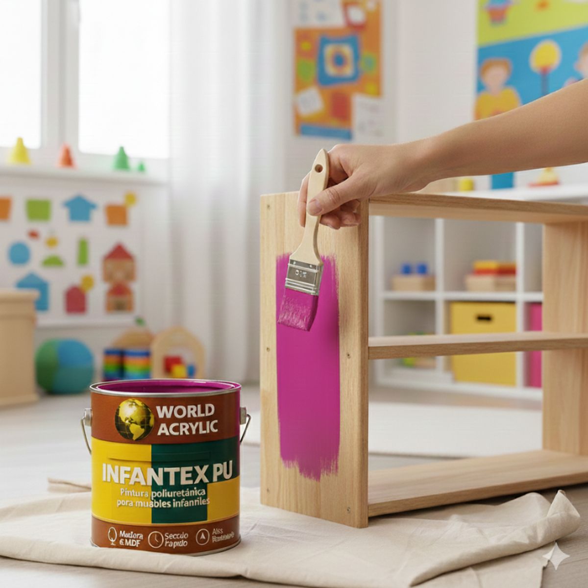 WORLD ACRYLIC - PINTURA MUEBLES INFANTEX PU MATE- MULTISUPERFICIES - GALON ROSA ALGODÓN