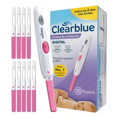 CLEARBLUE - Test De Ovulación Digital 10 Pruebas Reactivo Alta Precisión Indicador Días Fértiles Kit
