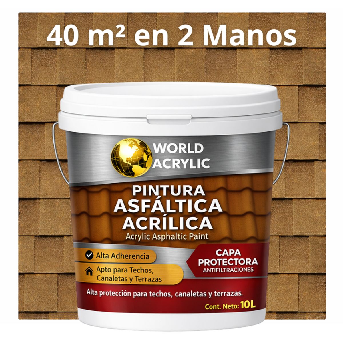 WORLD ACRYLIC - PINTURA - SELLO - IMPERMEABIZANTE - TEJAS ASFALTICA - TINETA 10L AMARILLO ARENA