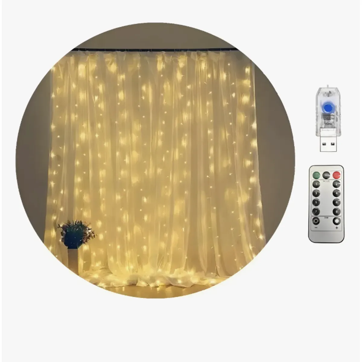 OKAY - Cascada Luces Guirnalda Cortina Led Navidad Eventos Boda Luces Amarillo